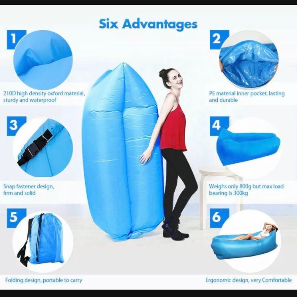 Inflatable Lounger Air Sofa Lazy Bed Great For Travel Camping Or Beach